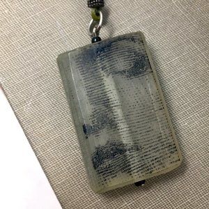 Sleeping Girl Half Face Printed Rectangular Frosted Acrylic Pendant Necklace